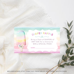 Pastel Popsicle Baby Shower Diaper Raffle Cards, Shower Games, Shower Raffle, Summer Baby Shower, Popsicle Theme Baby Shower  -  BS068