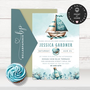Oh Baby Nautical Baby Shower Invitation, INSTANT DOWNLOAD, Ocean Themed Sailboat Invitation, Water Themed Invitation, Baby Boy Shower- BS005