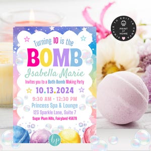 Bath Bomb Making Party Invite, Editable Canva Template, Spa Day, Bath Bomb Invitation, Girl Birthday Party, Instant Download, BBP03