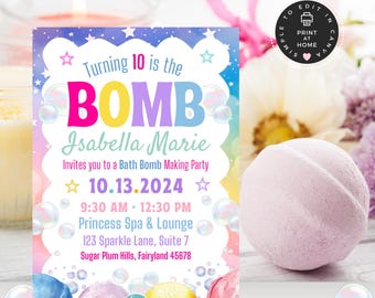 Bath Bomb Making Party Invite, Editable Canva Template, Spa Day, Bath Bomb Invitation, Girl Birthday Party, Instant Download, BBP03