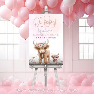Editable Holy Cow Baby Shower Welcome Sign, Highland Flowers, Highland Cow, Floral Shower, Baby Calf, Boho Cow Sign, Rustic Shower, BS012
