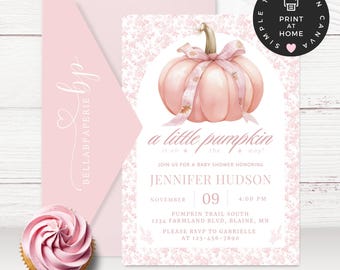 Elegant Pink Floral Toile Baby Shower Invitation, Customizable Printable Invite - Baby Girl Shower Canva Template, BS050