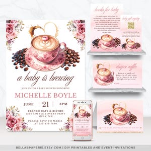 Paquete &quot;Un Bebé se Está Preparando&quot;, Invitaciones Editables para Baby Shower con Sorteo de Pañales, Libros para Bebé, Tarjeta con Código QR y Tarjeta de Agradecimiento - BS051