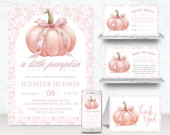 Pink Floral Toile Baby Shower Invitation Bundle, Toile De Jouy Pink Baby Shower Invitation Bundle, Girl Baby Shower Canva Invitation, BS050
