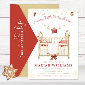 Editable Merry Little Baby Shower Invitation - Christmas Baby Shower Canva Template - Instant Download - Gender Neutral - BS058