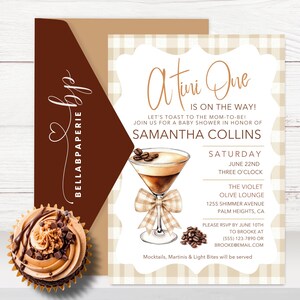 Espresso Coffee Martini Theme Baby Shower Invitation, Editable Cana Template, Unique Girl or Boy Invite, Modern Design- BS066