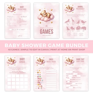 Pink On Cloud 9 Baby Shower Game Bundle, - Teddy Bear Theme, Baby Shower Game Pack, We&#39;re On Cloud 9 Shower Games, BS008