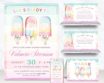 She's Ready To Pop Baby Shower Bundle, Popsicle Baby Shower, Summer Baby Shower, Sweet Baby Shower, Girl Baby Shower, Ready To Pop  - BS068