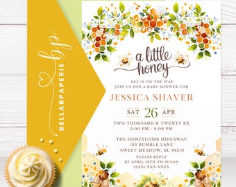 Invito per baby shower modificabile "Una piccola ape è in arrivo", unisex, con tema ape, download immediato - BS063