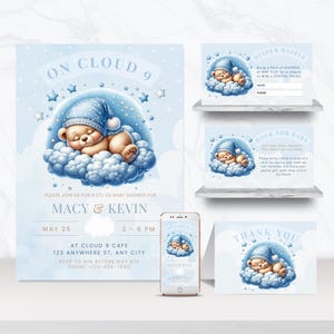 Cloud 9 Baby Shower Invitation Bundle, Boy Baby Shower cloud 9 , Baby Shower Cloud Nine Theme, Boy Baby Shower Cloud 9 - BS038