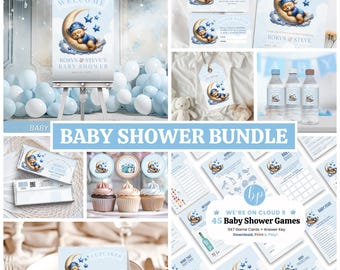 On Cloud 9 Baby Shower Bundle, INSTANT DOWNLOAD, We're On Cloud Nine, Teddy Bear, Baby Shower Boy, Cloud Baby Shower Invite - BS040