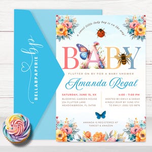 Una pequeña mariquita está en camino, invitación editable para baby shower, pequeña mariquita, invitación con temática de insectos - BS065