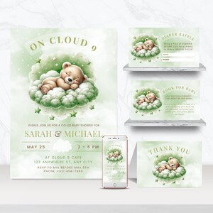 Sage Green Cloud 9 Baby Shower Invitation Bundle, Boy Baby Shower cloud 9 , Baby Shower Cloud Nine Theme, Boy Baby Shower Cloud 9 - BS039
