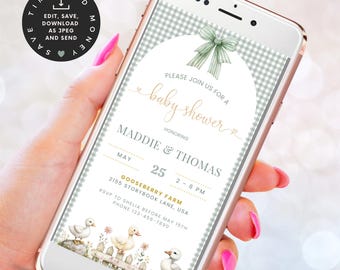 Invito per baby shower "Goose", "Silly Goose", tema gender neutral, invito digitale, invito per social media, baby shower digitale - BS061