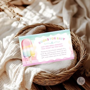 Pastell Eis am Stiel Bücher für Baby Einlegekarten, Geschenke für Baby, Duschspiele, Mädchen Babyparty, Minimalistische Sommer Babyparty - BS068