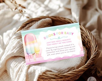 Pastel Popsicle Books for Baby Insert Cards, Gifts for Baby, Shower Games, Girl Baby Shower, Minimalist Summer Baby Shower -  BS068