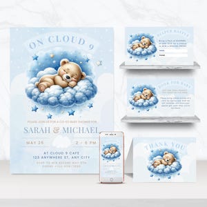 Cloud 9 Baby Shower Invitation Bundle, Boy Baby Shower cloud 9 , Baby Shower Cloud Nine Theme, Boy Baby Shower Cloud 9 - BS039