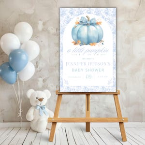 Blue Floral Toile Welcome Sign, Chinoiserie Blue Baby Shower Welcome Sign, Vintage Floral Design, Baby Boy Shower, Canva Template, BS050