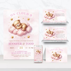 Cloud 9 Baby Shower Invitation Bundle, Pink Girl Baby Shower, Cloud 9 , Baby Shower Cloud Nine Theme, Girl Baby Shower Cloud 9 - BS008