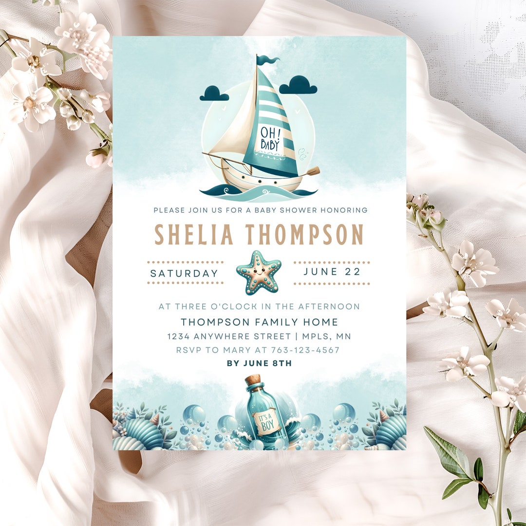 Nautical Baby Shower Invitation, INSTANT DOWNLOAD, Ocean Themed
