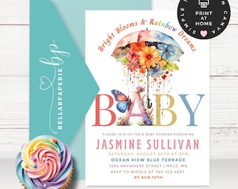 Rainbow Invitation | Instant Download | Baby Shower Theme | Editable Template | Gender Neutral Shower | Gender Neutral Baby Shower BS018