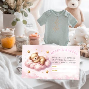 Luierloterijkaarten, babyshower op wolk 9, op wolk negen, babyshower roze meisje, babyshower teddybeer - BS008