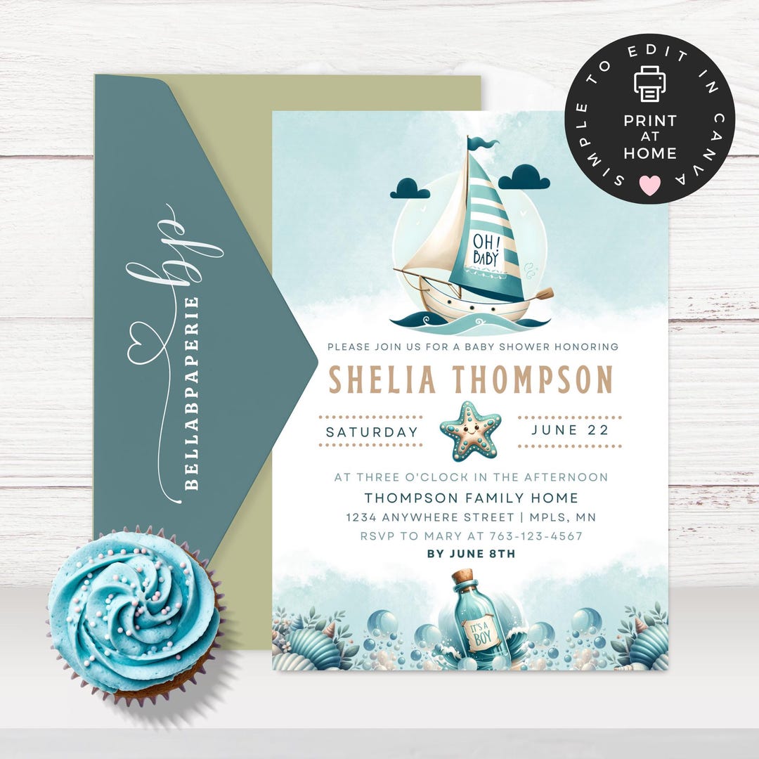 Nautical Baby Shower Invitation, INSTANT DOWNLOAD, Ocean Themed
