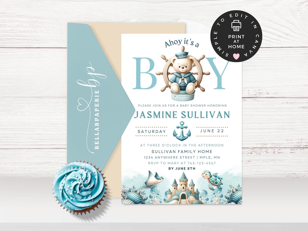 Nautical Baby Shower Invitation, INSTANT DOWNLOAD, Ocean Themed