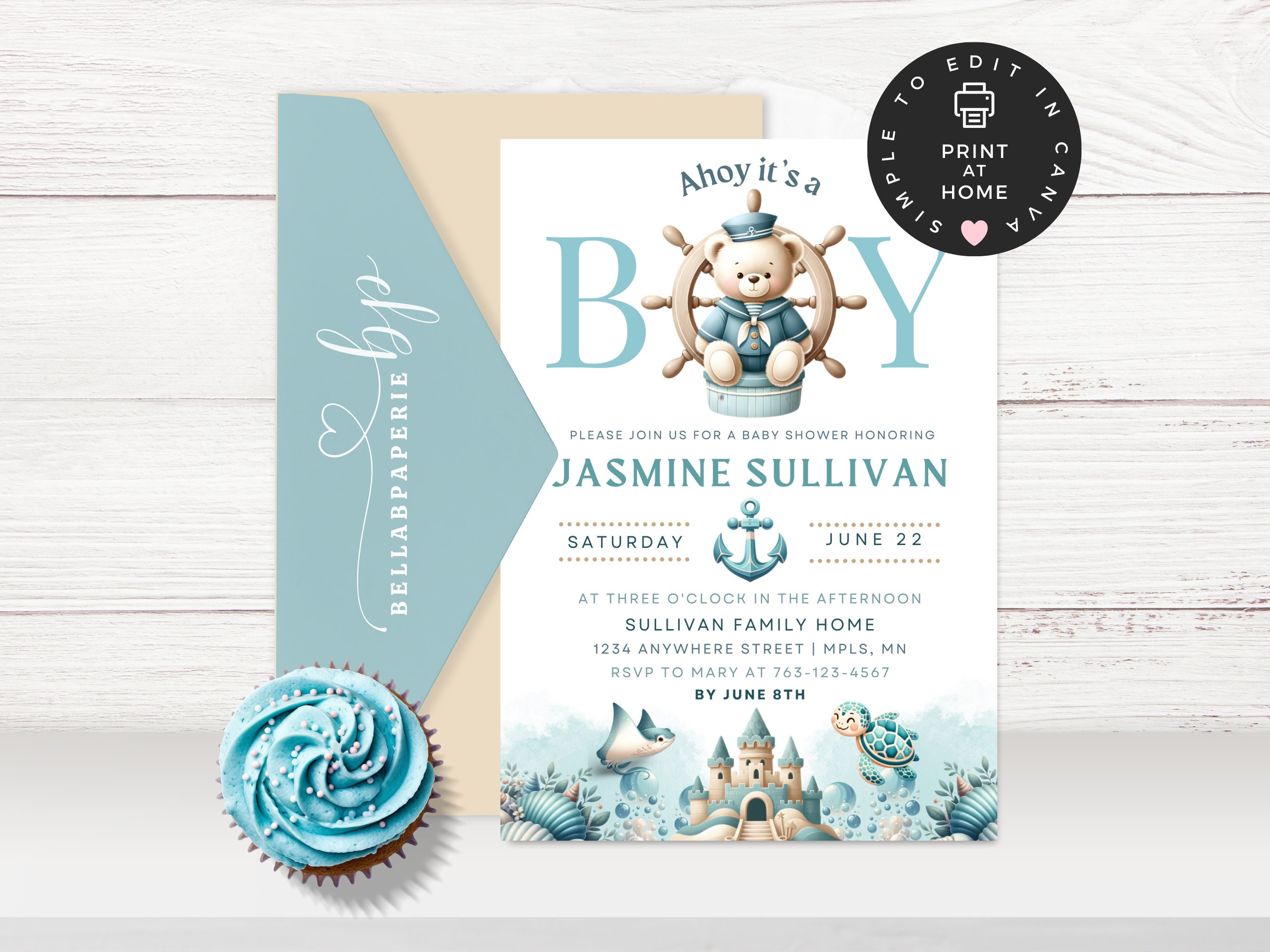 Nautical Baby Shower Invitation, INSTANT DOWNLOAD, Ocean