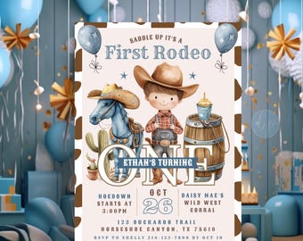 1st Rodeo Birthday, Boys 1st Birthday, Western First Birthday, Boy First Birthday, Cowboy Invitations, Boy First Rodeo, BBP05