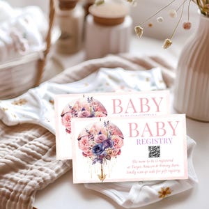 Babyregistratiekaart, aprilborrels brengen mei bloemen babyshower, roze bloemenmeisje babyshower, parapluthema babyshower, lente - BS018