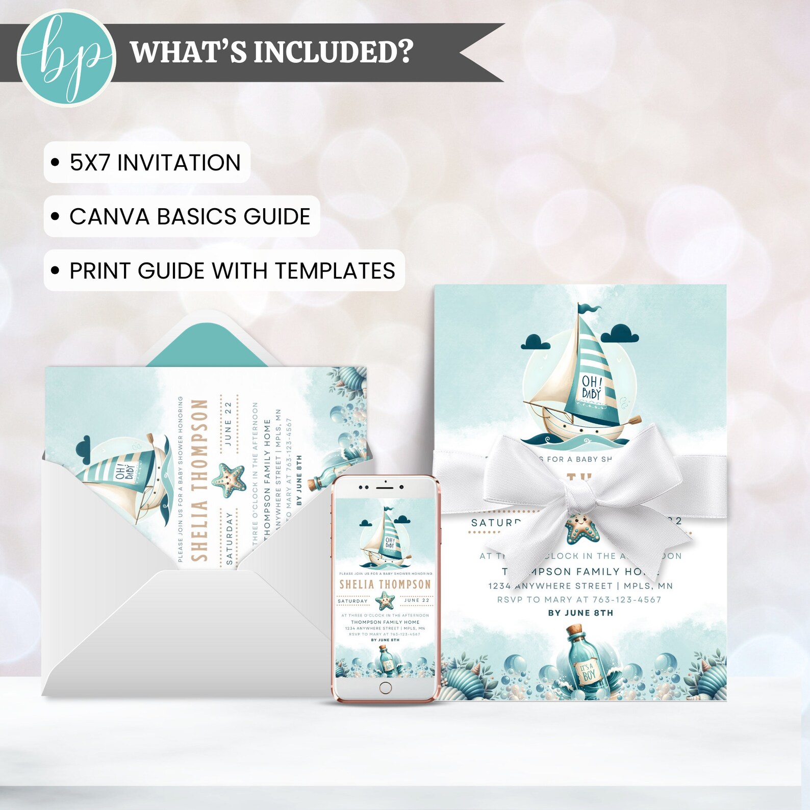 Nautical Baby Shower Invitation, INSTANT DOWNLOAD, Ocean Themed