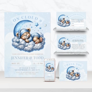 Cloud 9 Baby Shower Invitation Bundle, Boy Baby Shower cloud 9 , Baby Shower Cloud Nine Theme, Boy Baby Shower Cloud 9 - BS007