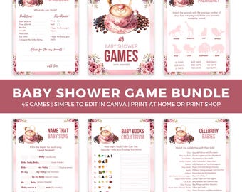 A Baby is Brewing - Coffee Baby Shower Games Bundle, Coffee Bean Party Games, Editable Baby Brewing Activities - BS051