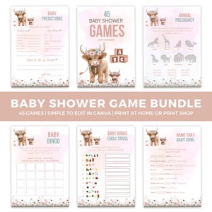 Highland Cow Baby Shower Game Bundle Editable, Girl Highland Cow Baby Shower Game Pack, Boho Highland Cow Games,  Holy Cow Games, BS012