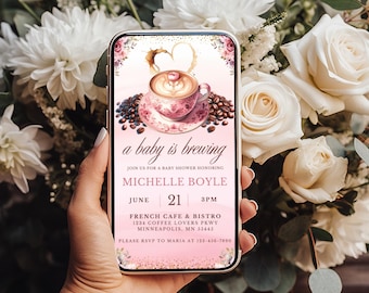 Invitación móvil con diseño de granos de café / Un bebé se está gestando / Baby shower móvil, invitación digital, invitación para redes sociales, baby shower digital - BS051