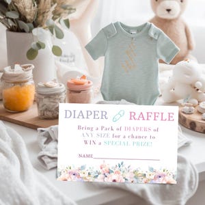 Dragon Baby Diaper Raffle Cards | INSTANT DOWNLOAD | Shower Games, Shower Raffle, Dragon Baby, Purple, Floral, Fantasy - BS001