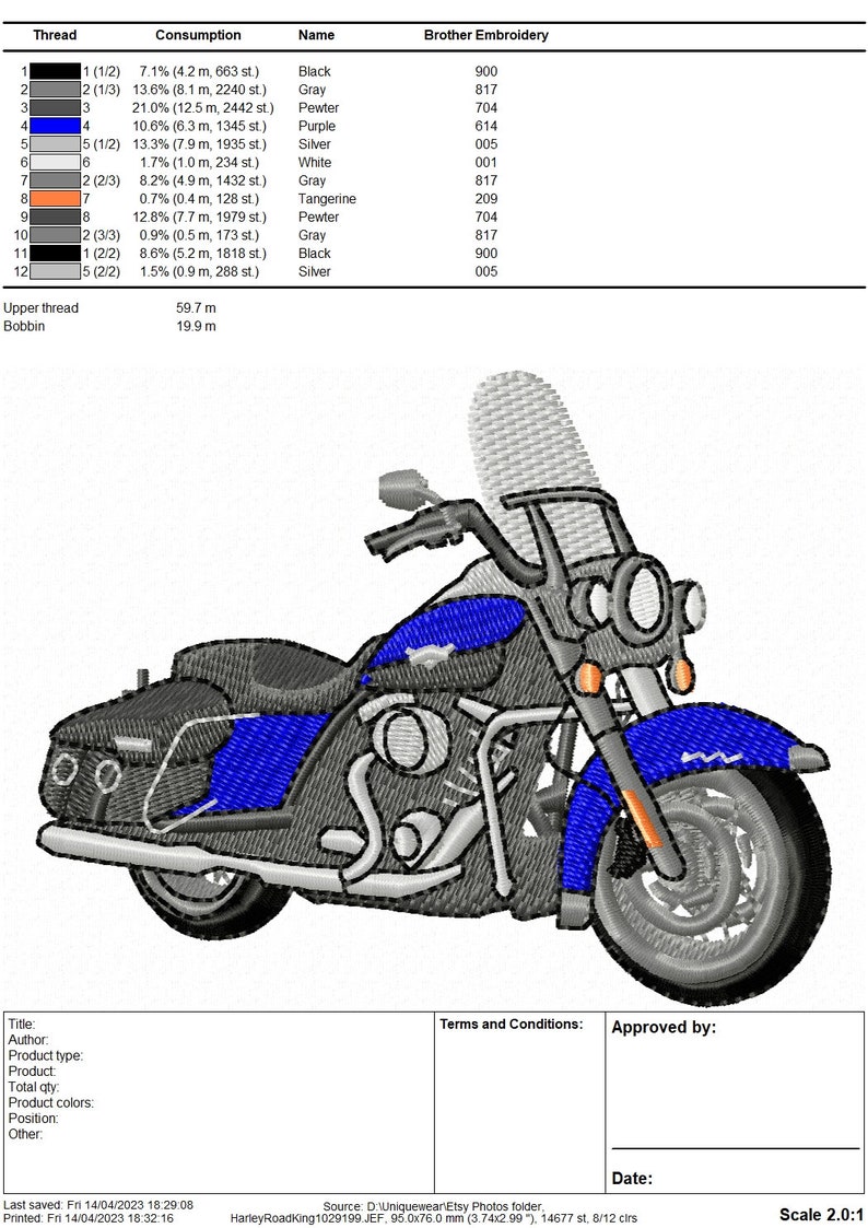 Harley Davidson FLHR Road King Motorbike Embroidery Design 2 - Instant ...