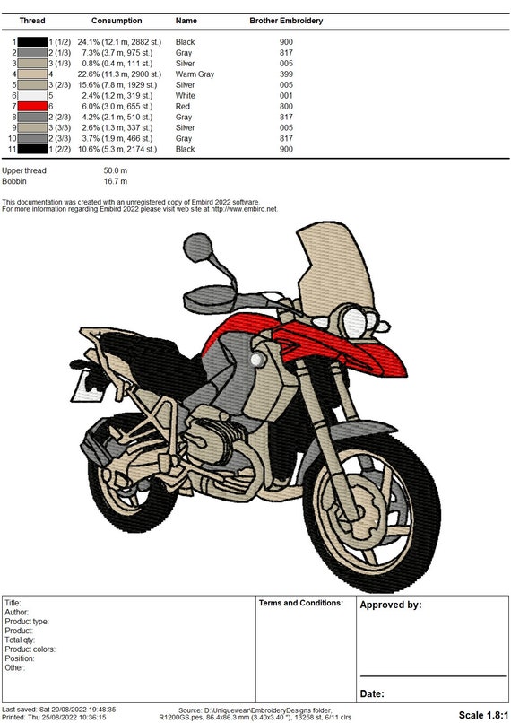 BMW R1200 GS Motorbike Embroidery Design - Instant Download
