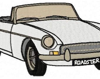 May include: A white vintage roadster with a tan interior and a chrome bumper. The car has a black number plate that reads "ROADSTER".