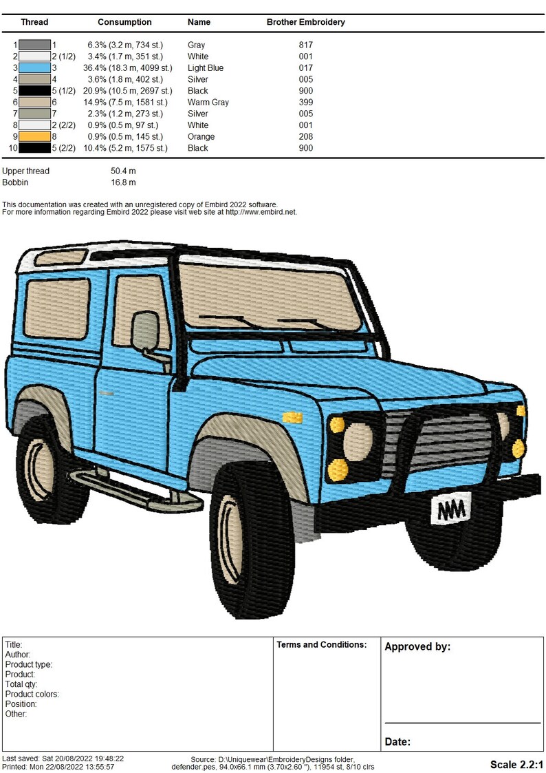 Land Rover Defender 90 With Roll Cage Embroidery Design - Instant ...