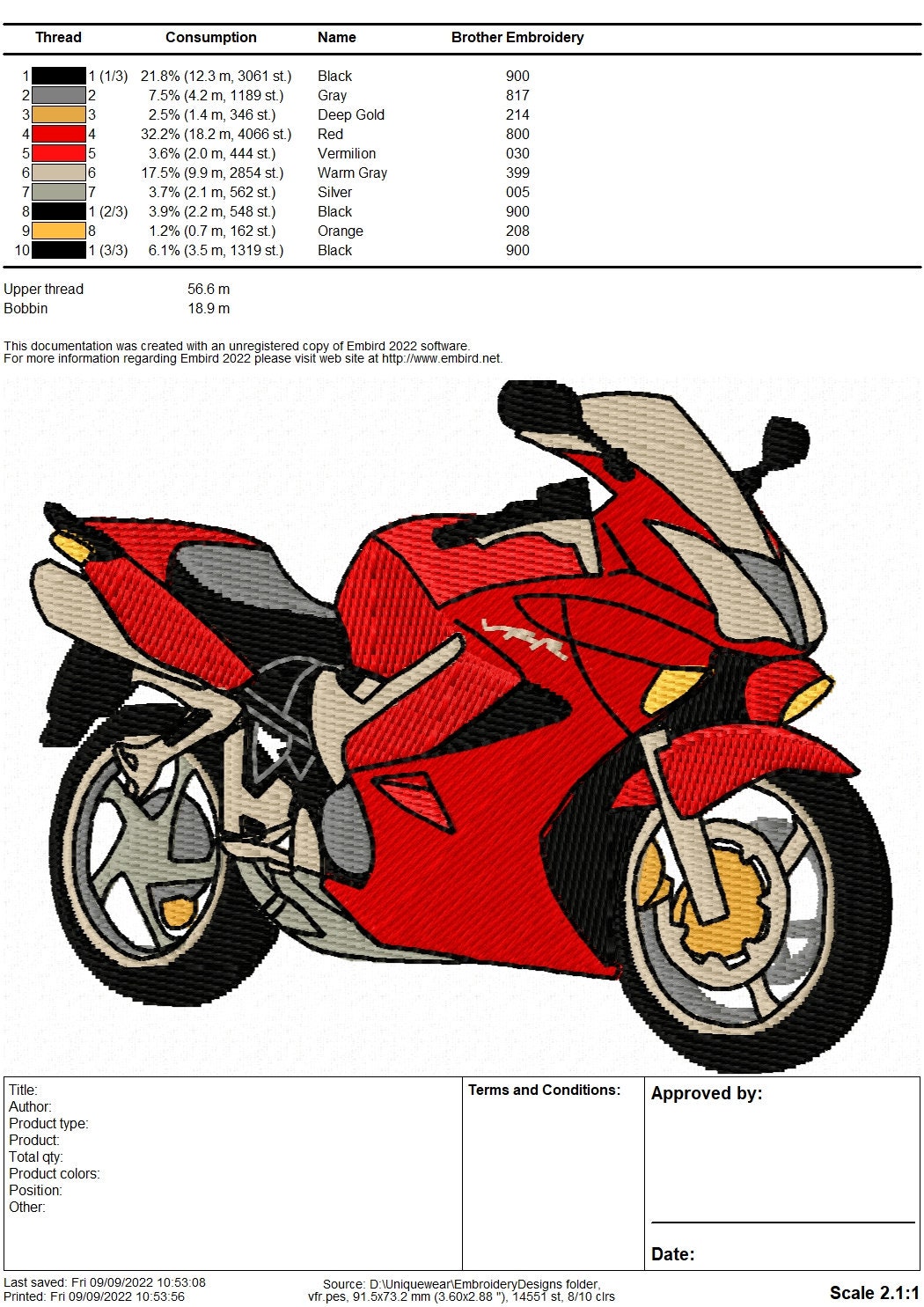 Honda VFR 800 Motorbike Embroidery Design - Instant Download