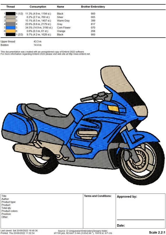 Honda ST1100 Pan European Motorbike Embroidery Design
