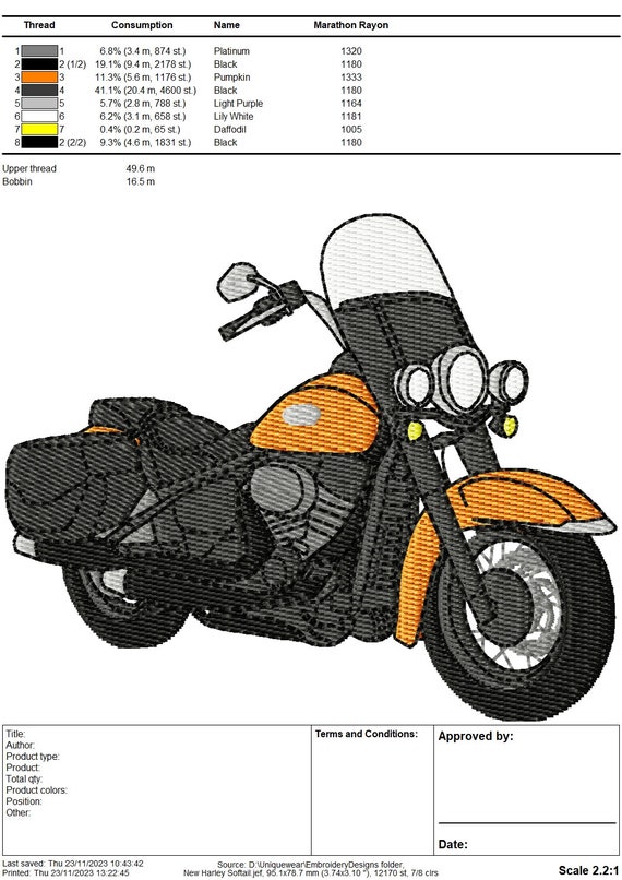 New Harley Davidson Heritage Classic Motorbike Embroidery