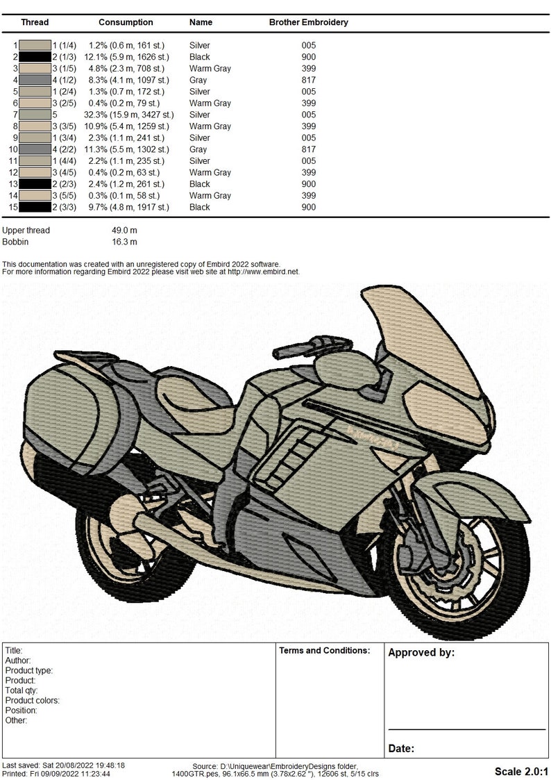 Kawasaki 1400 GTR Motorbike Embroidery Design Instant Download Motorcycle image 2