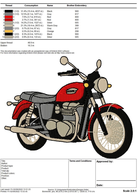 Triumph Bonneville Motorbike Embroidery Design - Instant Download