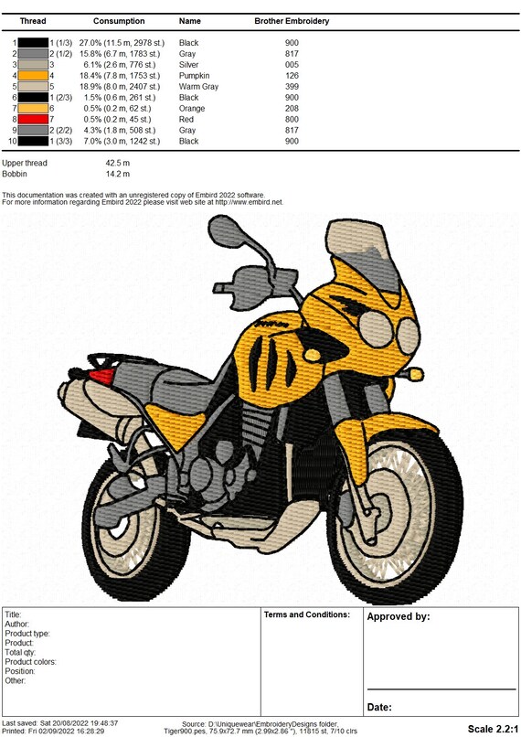 Triumph Tiger 900 Motorbike Embroidery Design - Instant Download