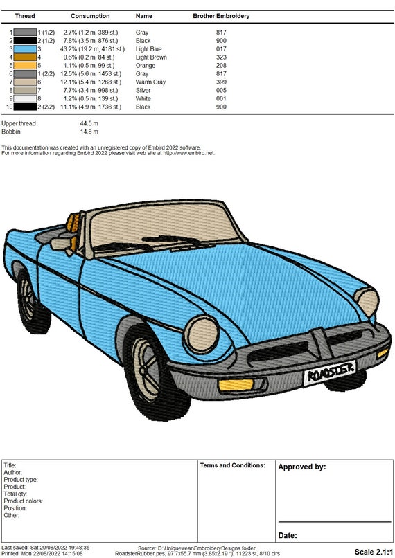 MGB Roadster Rubber Bumper Car Embroidery Design - Instant