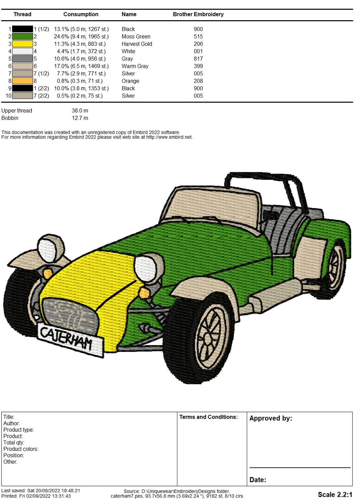 Caterham Sports Car Embroidery Design Instant Download - Etsy