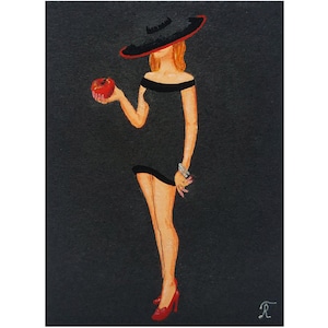 Dama con mela Gambe da donna Minimalismo ACEO Originale Firma dell'artista